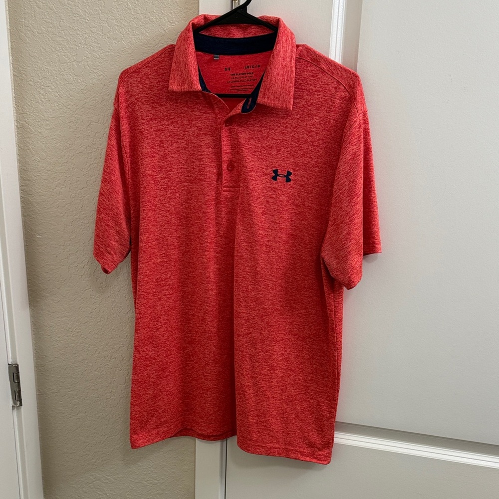 Under Armour Men’s Red Heather Polo with Navy Logo